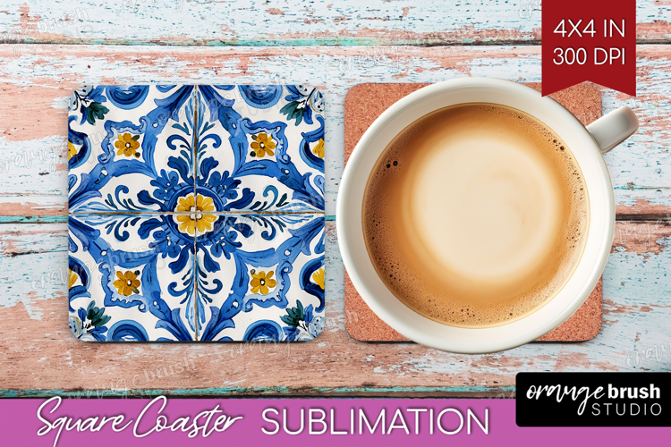 Mediterranean Square Coaster - Italian Tile Coaster PNG