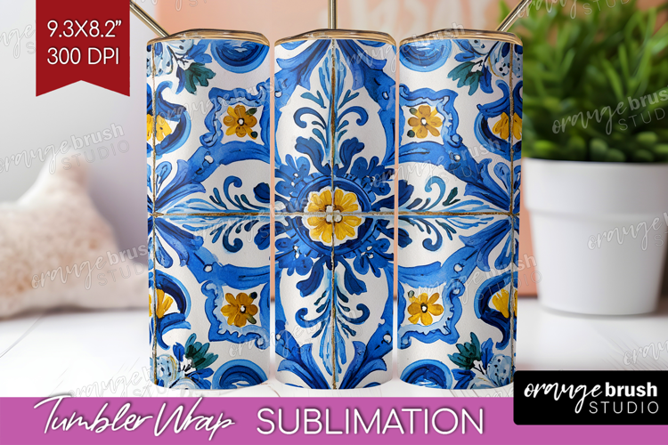 Mediterranean Tumbler Wrap - Italian Tile Tumbler PNG