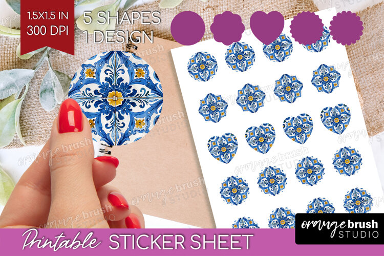 Mediterranean Round Sticker - Italian Tile Printable Sticker example image 1