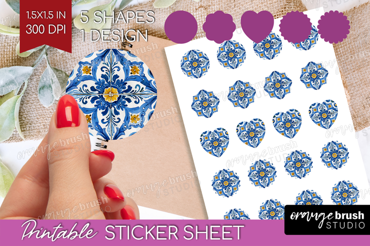 Mediterranean Round Sticker - Italian Tile Printable Sticker