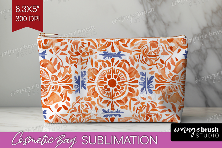Mediterranean Cosmetic Bag - Italian Tile Makeup Bag PNG