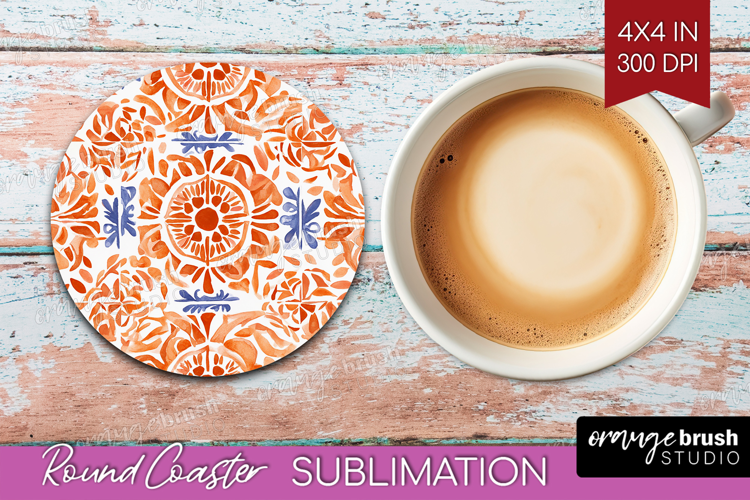 Mediterranean Round Coaster - Italian Tile Coaster PNG