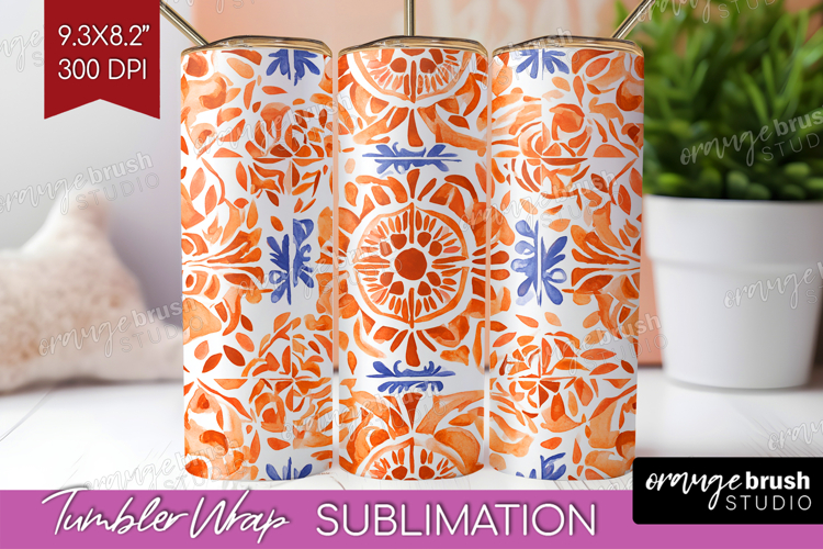 Mediterranean Tumbler Wrap - Italian Tile Tumbler PNG example image 1