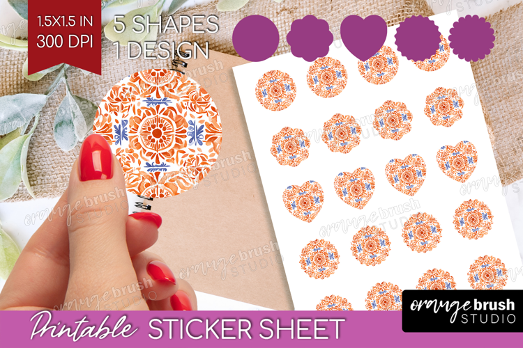 Mediterranean Round Sticker - Italian Tile Printable Sticker