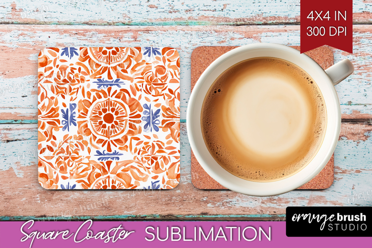 Mediterranean Square Coaster - Italian Tile Coaster PNG