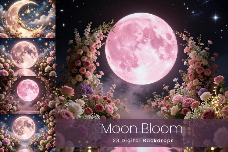 23 Moon Bloom Digital Backdrops