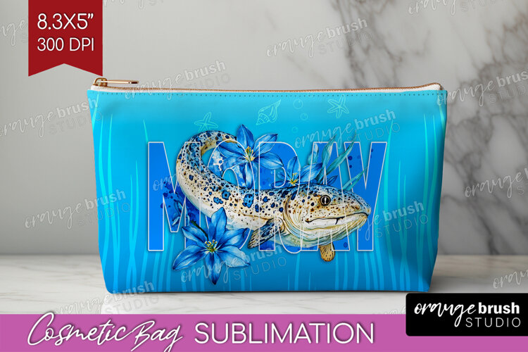 Moray Floral Cosmetic Bag Sea Blue Makeup Bag PNG example image 1
