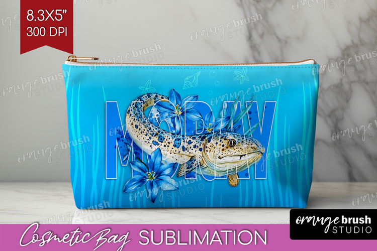 Moray Floral Cosmetic Bag Sea Blue Makeup Bag PNG
