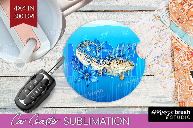 Moray Floral Car Coaster Sea Blue Coaster PNG Sublimation example image 1