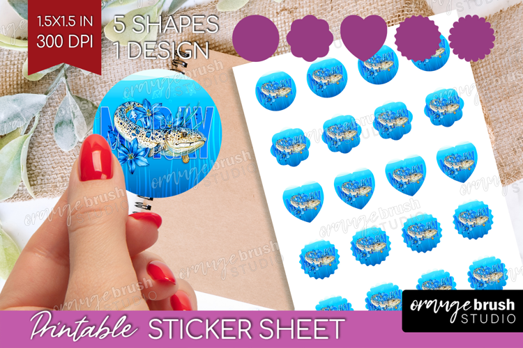 Moray Floral Round Sticker Sea Blue Printable Sticker Sheet