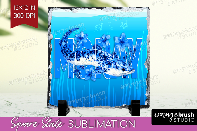 Moray Floral Slate PNG Sea Blue Square Slate Sublimation