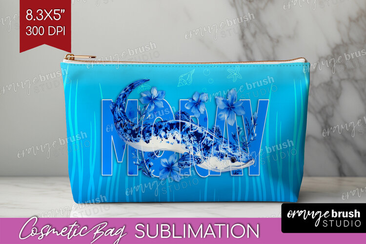 Moray Floral Cosmetic Bag Sea Blue Makeup Bag PNG example image 1