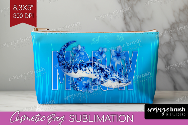 Moray Floral Cosmetic Bag Sea Blue Makeup Bag PNG
