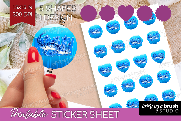 Moray Floral Round Sticker Sea Blue Printable Sticker Sheet