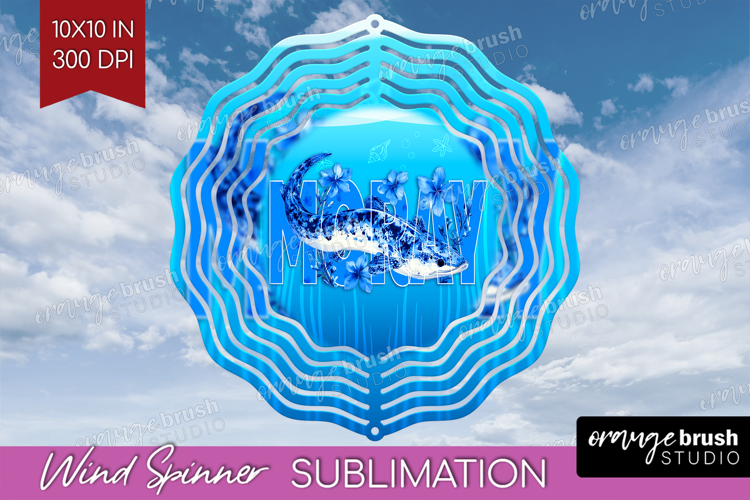 Moray Floral Wind Spinner Sublimation PNG Sea Blue Round