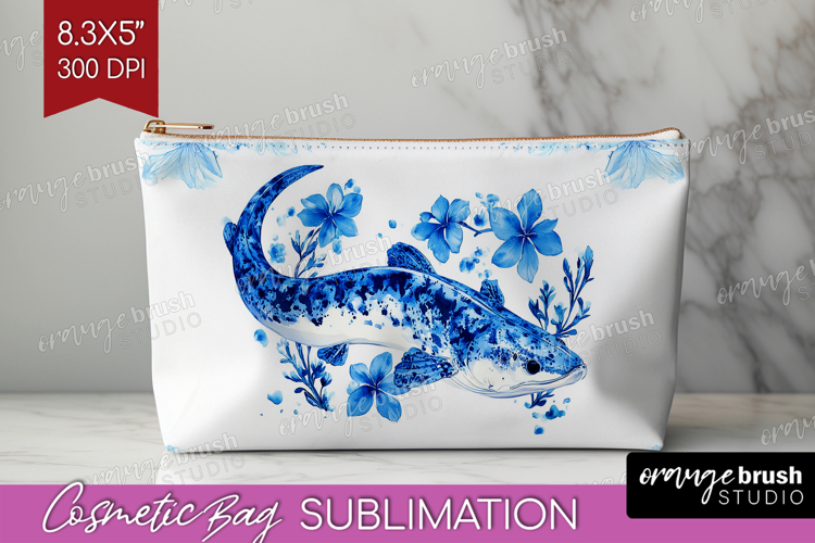 Moray Floral Cosmetic Bag Blue Flowers Makeup Bag PNG