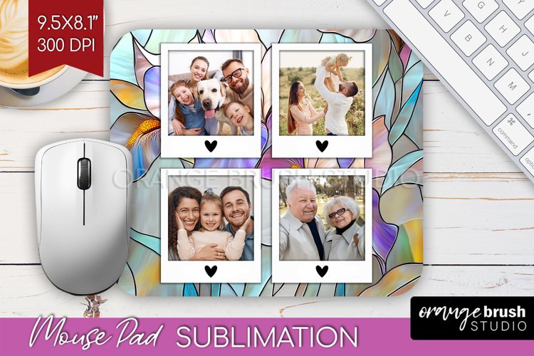 Stained Glass Photo Mouse Pad PNG - Flowers Picture Frame