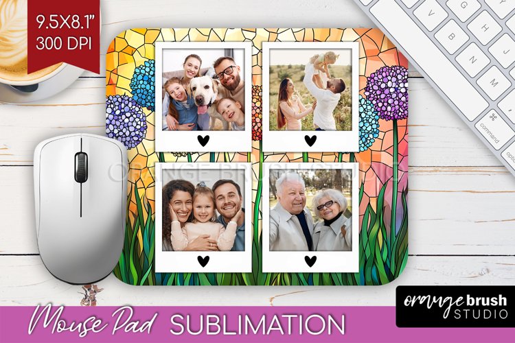 Stained Glass Photo Mouse Pad PNG - Flowers Picture Frame