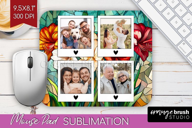 Stained Glass Photo Mouse Pad PNG - Flowers Picture Frame