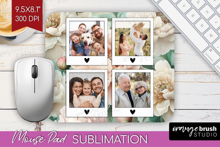 Floral Photo Mouse Pad PNG - Peony Flower Picture Frame Pad