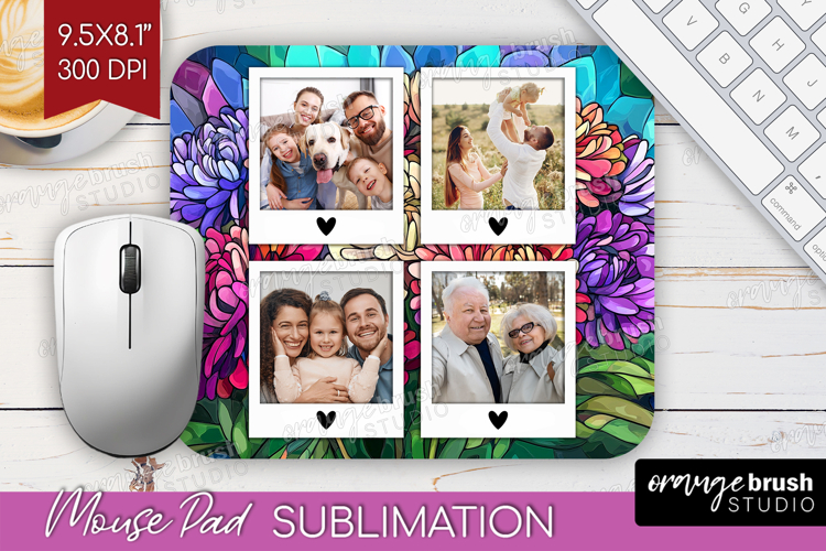 Stained Glass Photo Mouse Pad PNG - Flowers Picture Frame