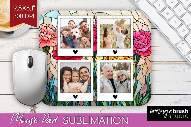 Stained Glass Photo Mouse Pad PNG - Flowers Picture Frame