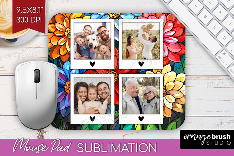 Stained Glass Photo Mouse Pad PNG - Flowers Picture Frame