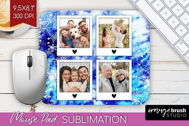 Winter Tie Dye Family Photo Frame Mouse Pad Sublimation