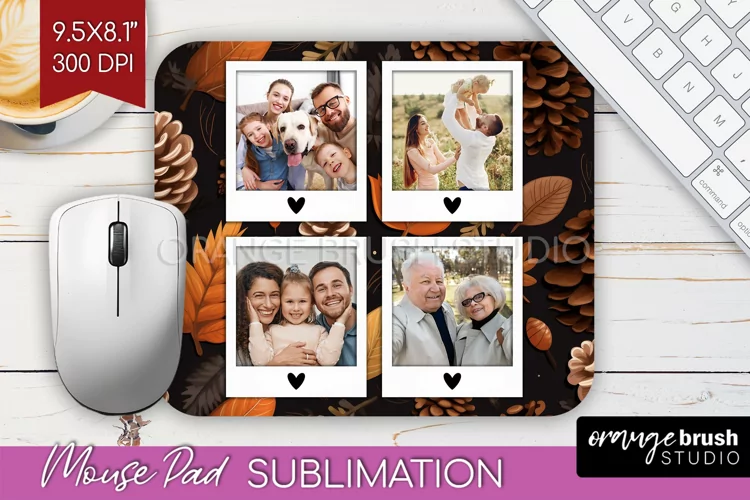 Autumn Photo Frame Mouse Pad Sublimation, Add Your Picture
