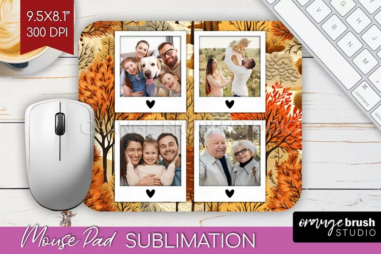 Autumn Photo Frame Mouse Pad Sublimation, Add Your Picture