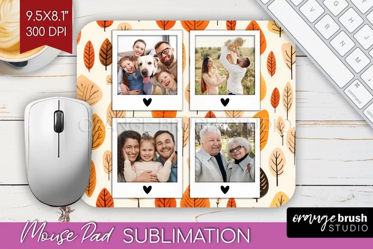 Autumn Photo Frame Mouse Pad Sublimation, Add Your Picture