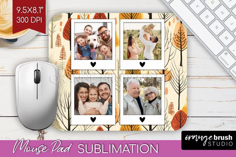 Autumn Photo Frame Mouse Pad Sublimation, Add Your Picture