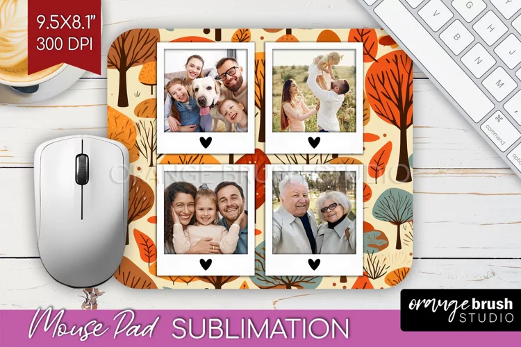 Autumn Photo Frame Mouse Pad Sublimation, Add Your Picture