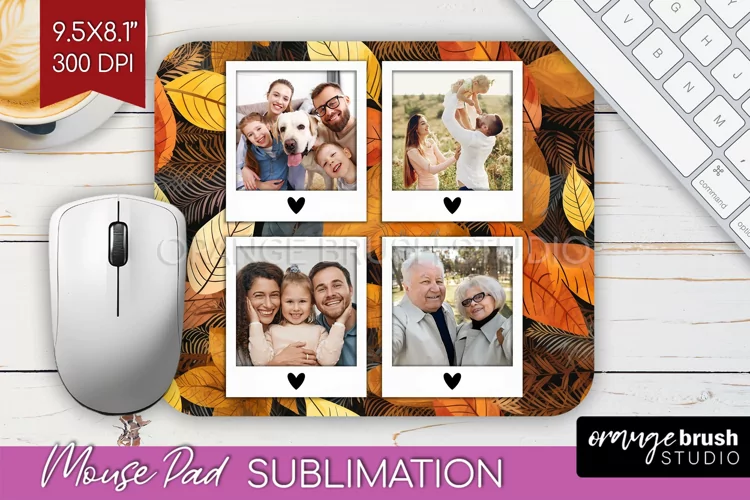 Autumn Photo Frame Mouse Pad Sublimation, Add Your Picture