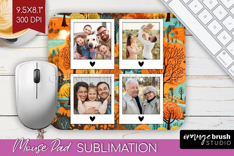 Autumn Photo Frame Mouse Pad Sublimation, Add Your Picture