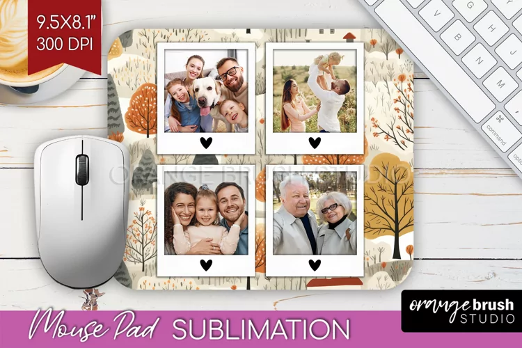 Autumn Photo Frame Mouse Pad Sublimation, Add Your Picture