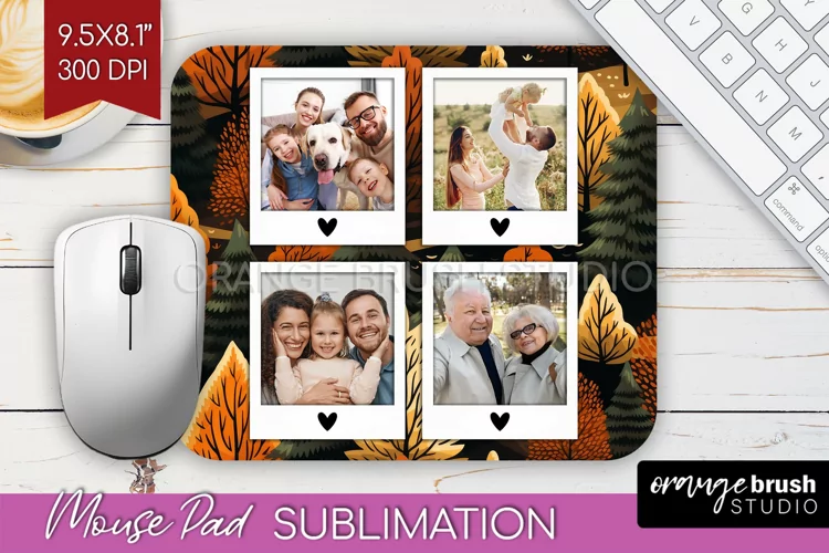 Autumn Photo Frame Mouse Pad Sublimation, Add Your Picture