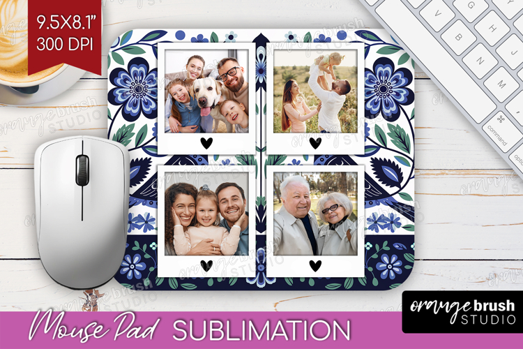 Folk Flowers Photo Mouse Pad PNG - Floral Picture Frame Pad