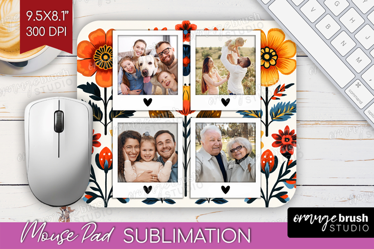 Folk Flowers Photo Mouse Pad PNG - Floral Picture Frame Pad