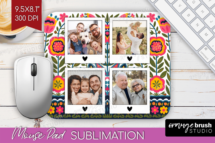 Folk Flowers Photo Mouse Pad PNG - Floral Picture Frame Pad
