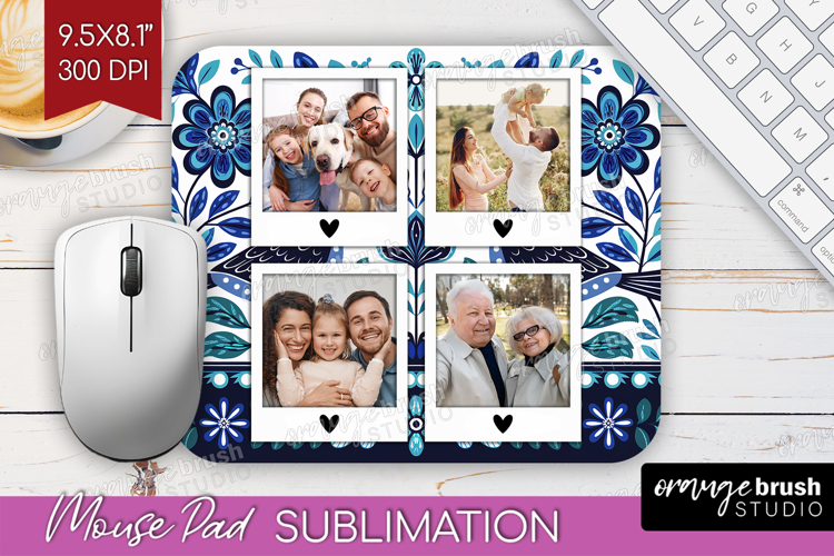 Folk Flowers Photo Mouse Pad PNG - Floral Picture Frame Pad