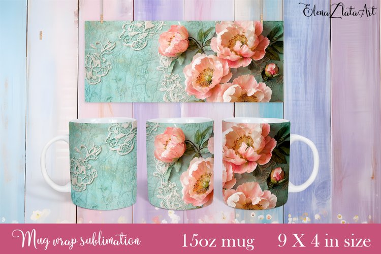 Flowers Mug Sublimation, Floral Design Mug example image 1