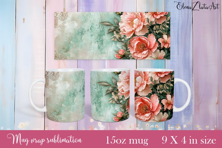 Flowers Mug Sublimation, Floral Design Mug example image 1
