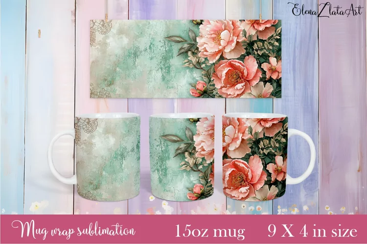 Flowers Mug Sublimation, Floral Design Mug