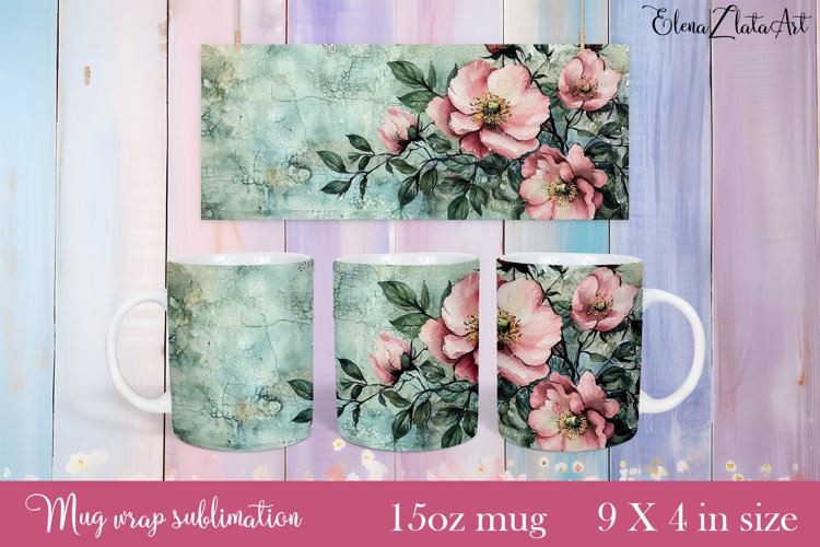 Flowers Mug Sublimation, Floral Design Mug example image 1