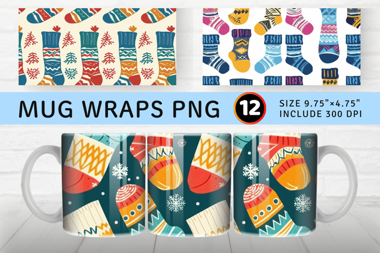 Winter Knitted Socks Mug Wrap Sublimation Designs