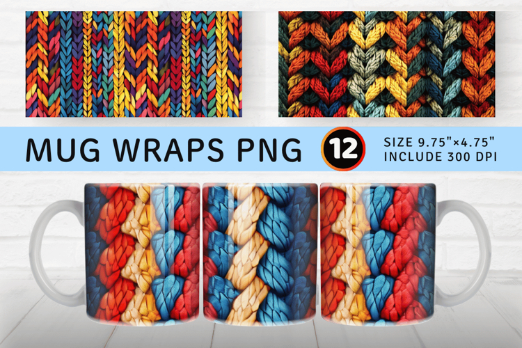 Colorful Knitted Mug Wrap Sublimation Designs