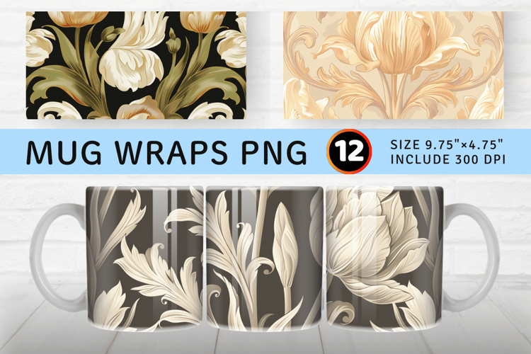 Ornamental Cream Tulip Mug Wrap Sublimation Designs