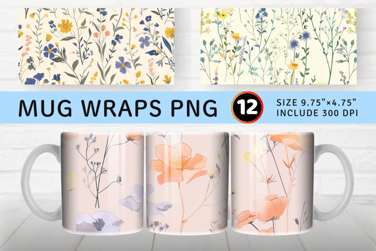 Soft Wildflower Mug Wrap Sublimation Designs