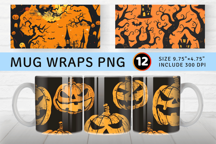 Halloween Pumpkin   bat Mug Wrap Sublimation Designs